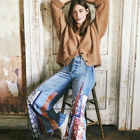 Free People Multicolor Patchwork Flare Jeans - Picture 12 of 13